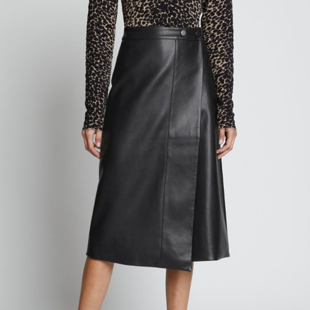 Proenza Schouler White Label Faux Leather Wrap Skirt Size 8